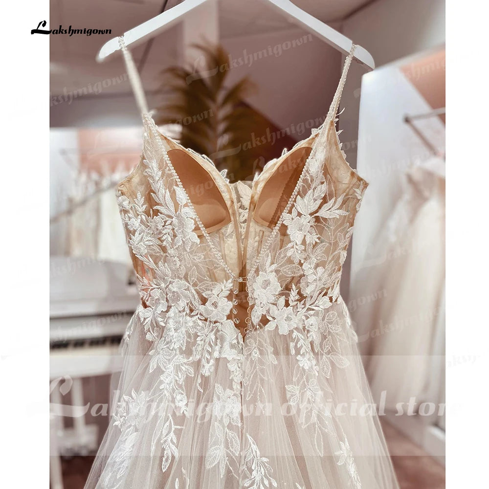 Lakshmigown Spaghetti Straps Lace Wedding Dress Open Back Civil Bridal Bohemian Wedding Gowns Customized Vestidos de Nova
