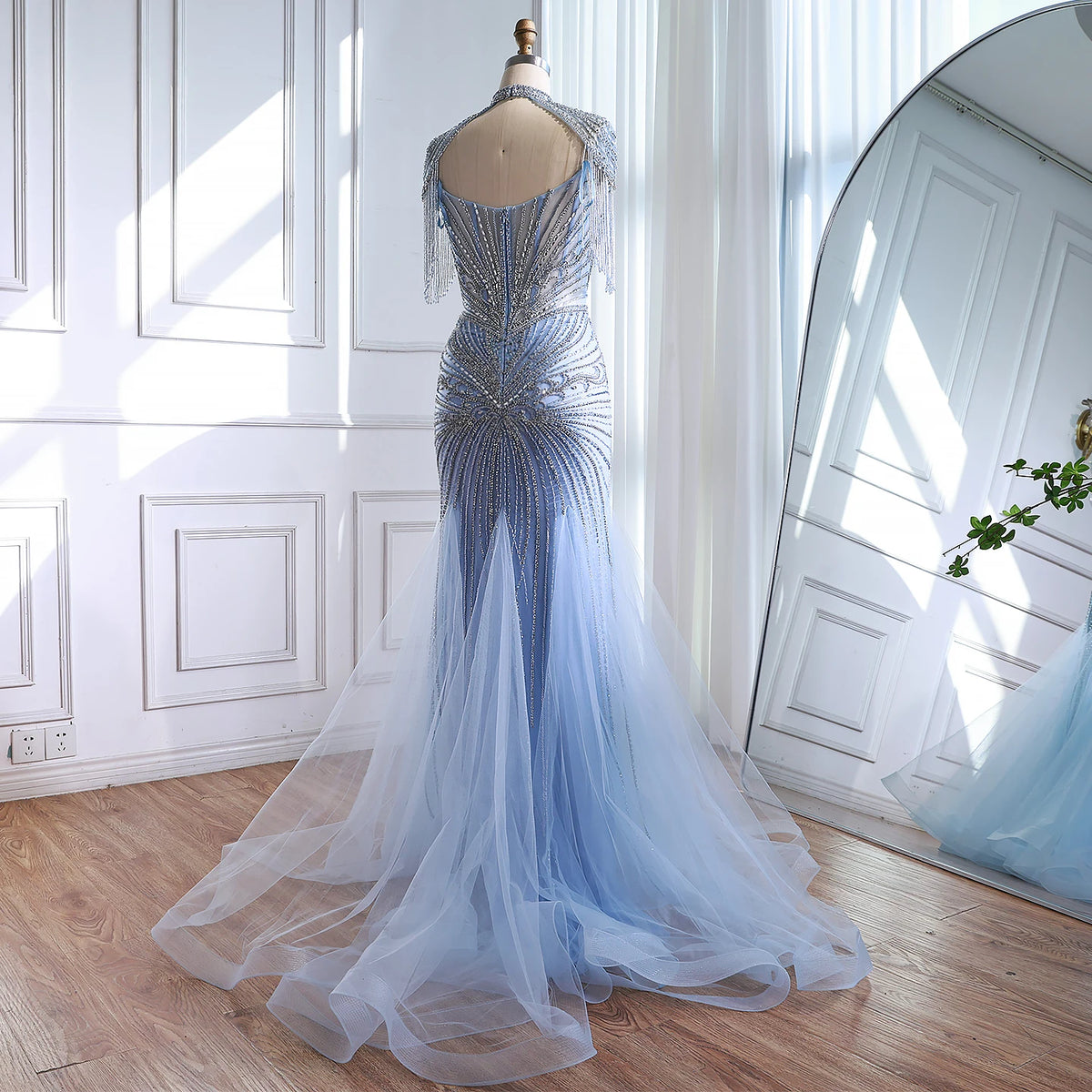 Serene Hill Nude Luxury Beaded Evening Dress with Tassel Wedding Party Gowns for Women DLA72897B Customized