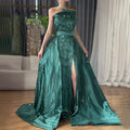 Serene Hill Customized 2024 Green One-Shoulder Satin Evening Gown Beaded Dress with Overskirt and Split for Women DLA72178