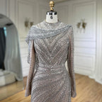 Serene Hill 2025 Muslim-inspired Silver Nude Beaded Sparkle Elegant Mermaid Evening Dresses Gowns for Party DLA70752H Customized