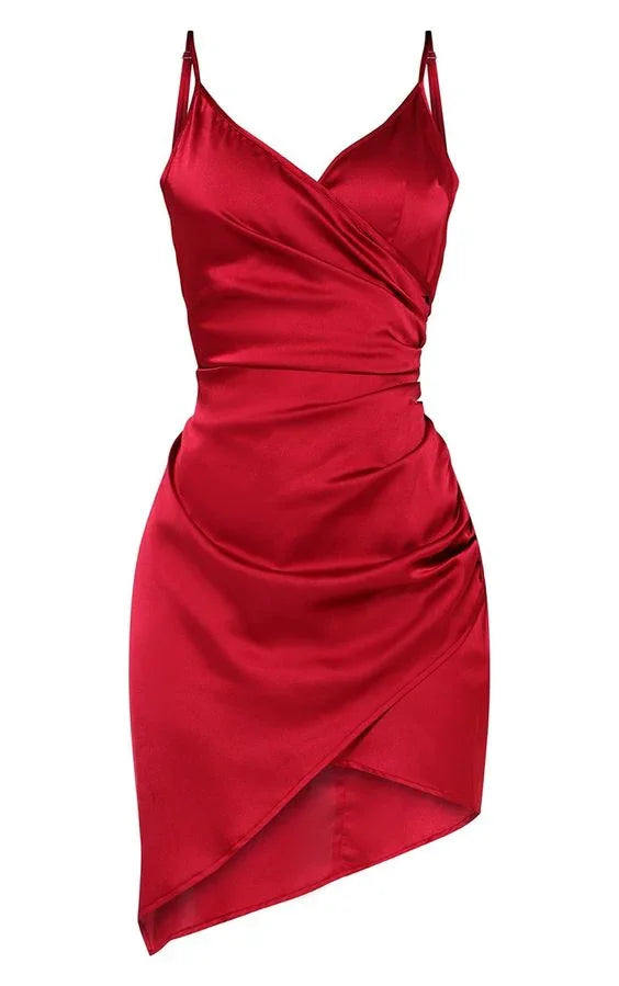 Vestido corto de satén para el baile de bienvenida con tirantes spaghetti S12609