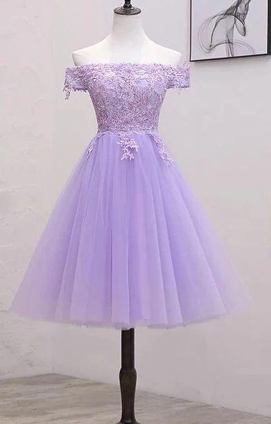 Vestido de Baile de Regreso a Casa Sin Mangas en Tul y Encaje Lila Claro S11189
