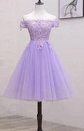 Vestido de Baile de Regreso a Casa Sin Mangas en Tul y Encaje Lila Claro S11189