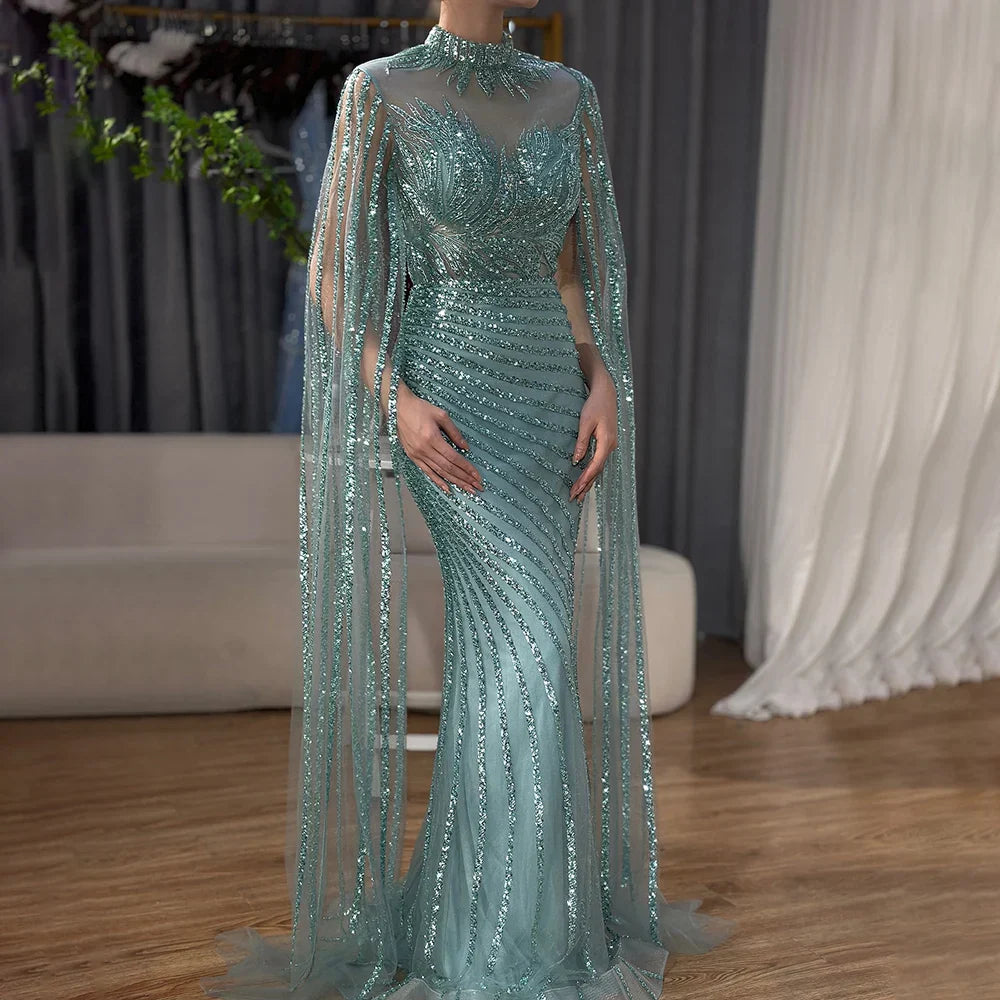 Abito da sera lungo sirena nudo arabo di lusso Dubai con mantella LA71885B