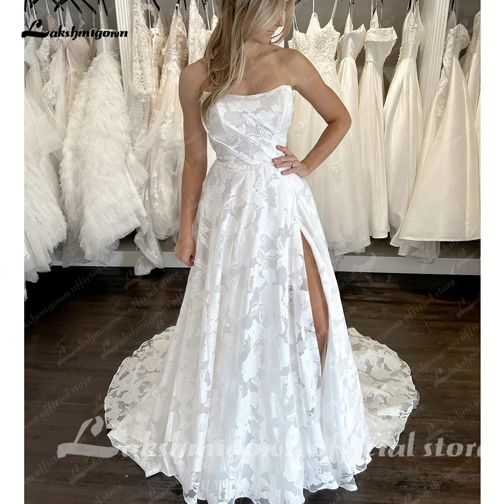 Lakshmigown Lace Wedding Dress for Women Side Slit A-line Bride Wedding Gowns Vestidos De Novia Customized