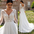 Lakshmigown Lace V-Neck Chiffon Wedding Dress for Women A-Line Sweep Train Backless Vestidos De Novia  Customized