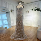 Serene Hill Nude Strapless Mermaid Pearls Beaded Evening Gowns Luxury Party Dress with Tassel DLA72876 Customized