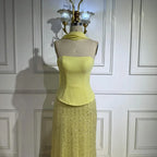 Vestido de Noite de Sereia em Chiffão Amarelo de Luxo com Capa LA73007