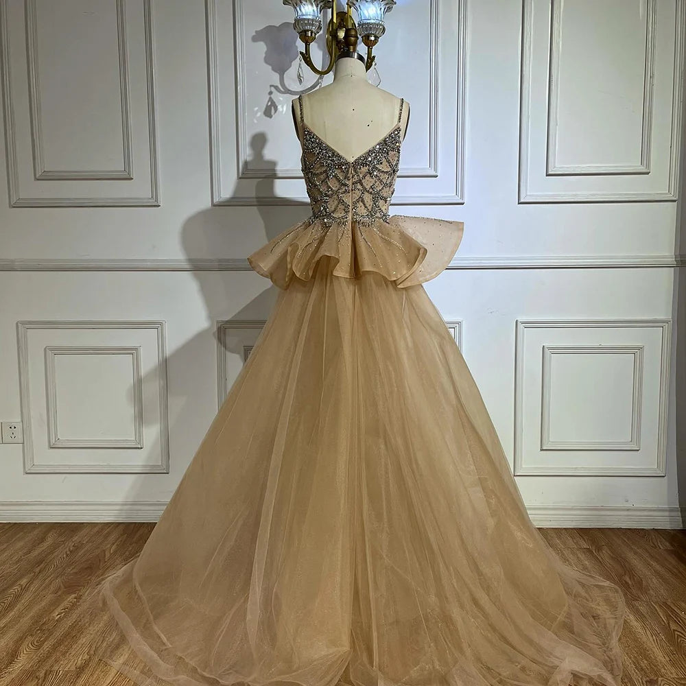 Serene Hill Pink Spaghetti Strap Mermaid Beaded Evening Dresses with Overskirt Formal Party Gowns for Women DLA72810 Customized