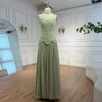 Elegante Verde Salvia   Abito da Sera a Linea A in Chiffon LA73073