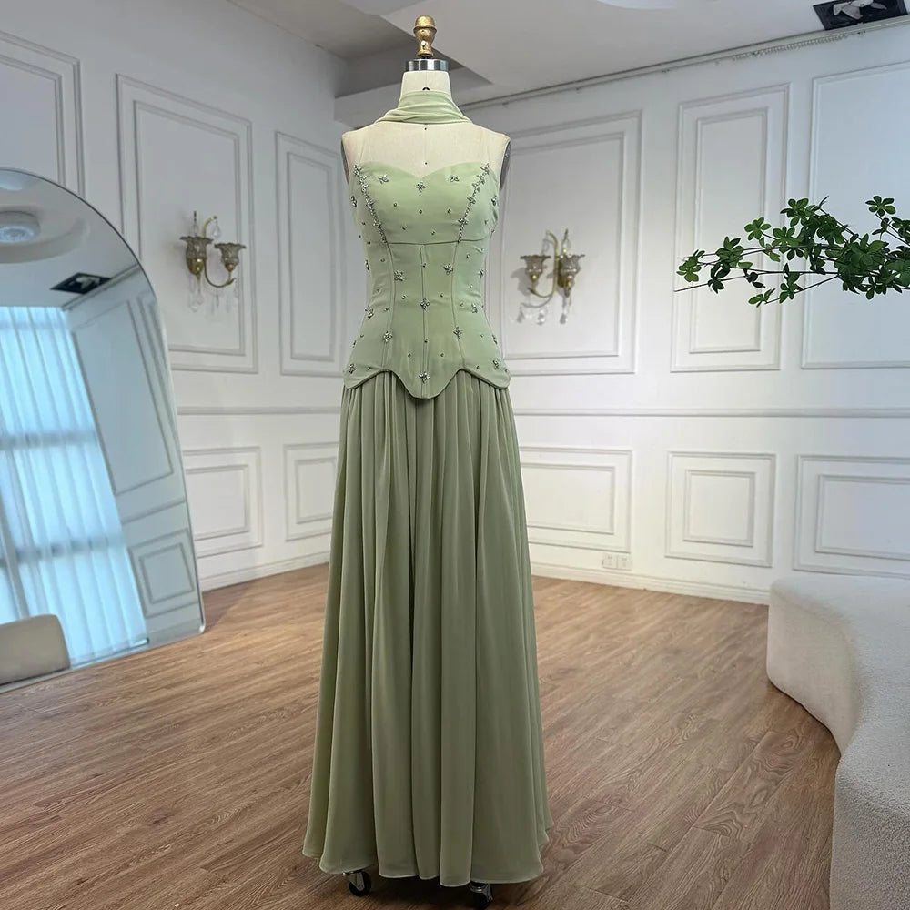 Elegante Verde Salvia   Abito da Sera a Linea A in Chiffon LA73073
