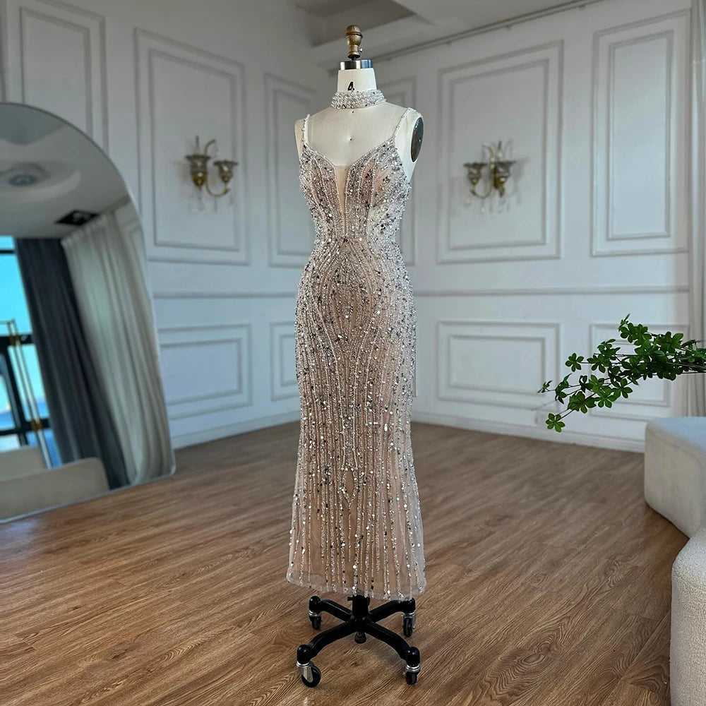 Serene Hill Nude Mermaid Beaded Evening Dresses 2025 Ankle Length Party Gowns for Women DLA72047D Customized
