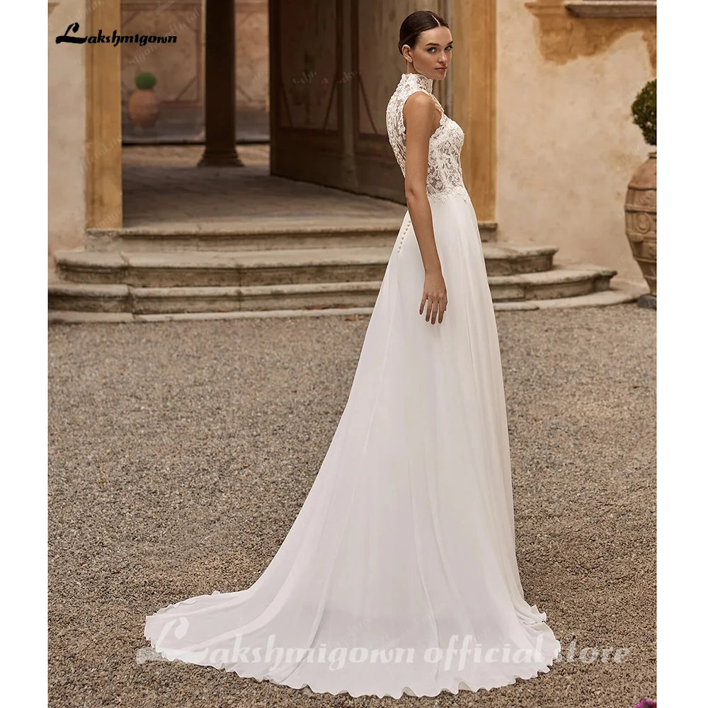 Lakshmigown Boho Floral Lace Applique Bridal Gown with Jacket Sweep Train A-Line Wedding Dress Robes De Soirée  Customized