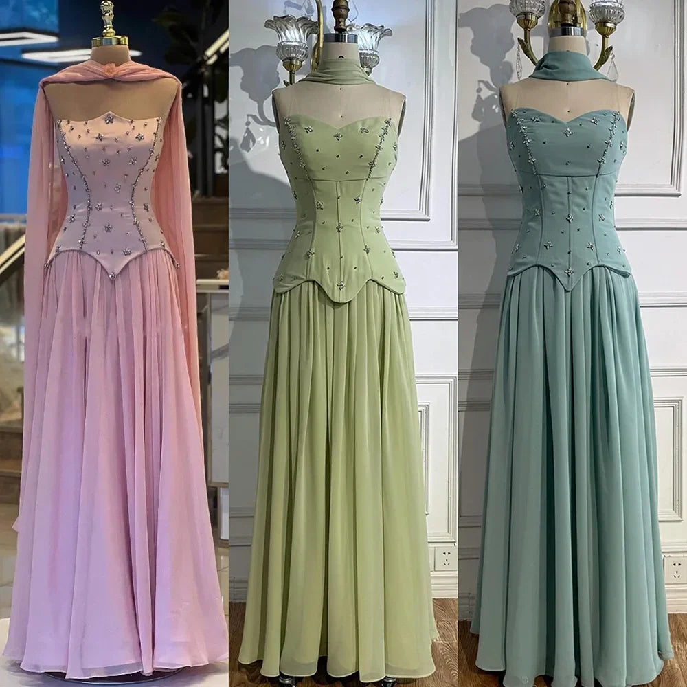 Elegante Verde Salvia   Abito da Sera a Linea A in Chiffon LA73073
