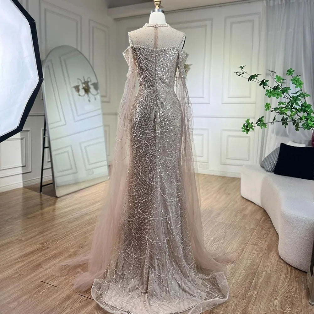 Serene Hill Dubai Purple Mermaid Cape Sleeves Beaded Long Evening Dress 2025 For Formal Occasion DLA71992 Customized