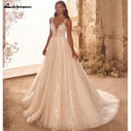 Lakshmigown Vintage Lace Wedding Dress Sleeveless A Line V Neck Appliques Bride Dresses Customized Classic Style Wedding Gown