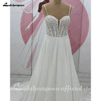 Lakshmigown Sweetheart A Line Wedding Dress Chiffon Spaghetti Straps Sweep Train Wedding Gown Customized Vestido De Noche