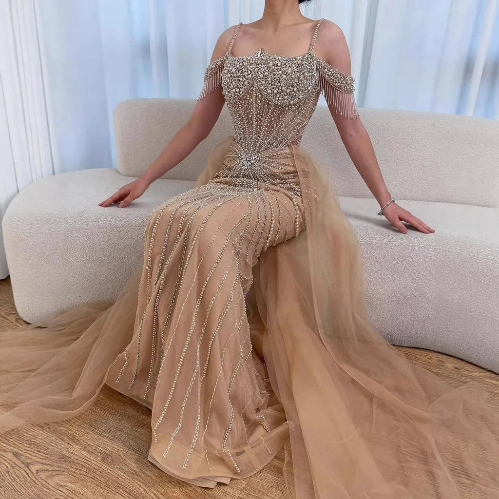 Serene Hill 2026 Mermaid Evening Gowns Pearl Beaded Tassel Formal Party Dresses for Wedding Guest DLA73148B Customized