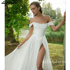 Lakshmigown Chiffon Beach Wedding Dresses 2026 New Split Side Strapless Garden Bridal Gowns Lace Up Back Customized