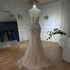 Serene Hill 2025 Elegant Silver Nude Spaghetti Strap Mermaid Evening Dress with  Beaded Tassels for Party DLA72772 Customized