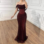 Serene Hill 2026 Silver Off Shoulder Mermaid Sparkle Evening Dress Elegant Wedding Party Gowns for Women Customized DLA73410