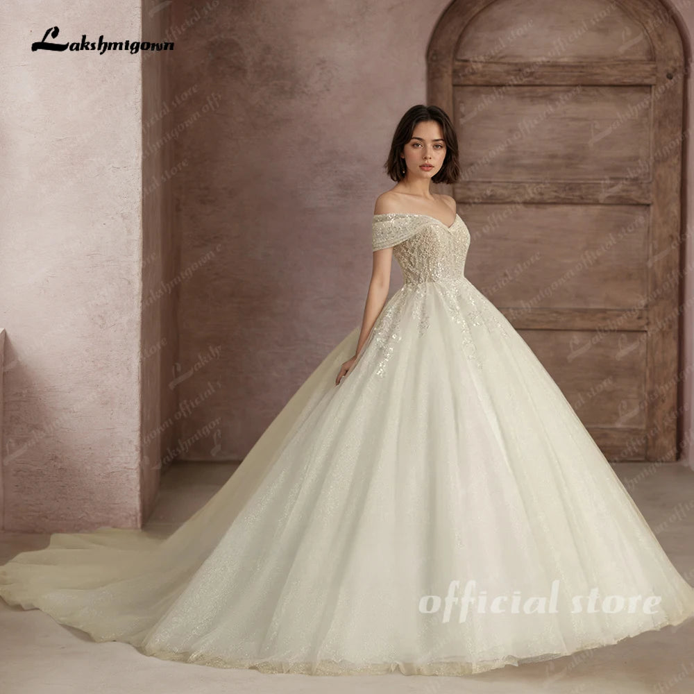 Lakshmigown Princess Beading Wedding Dresses 2026 For Bride Off Shoulder Sleeveless Women Glitter Ball Bridal Gown Customized