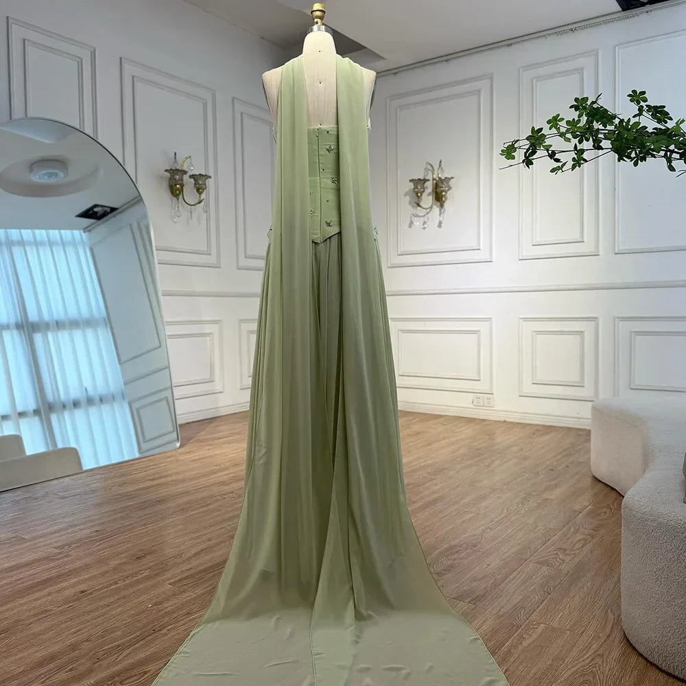 Elegante Verde Salvia   Abito da Sera a Linea A in Chiffon LA73073
