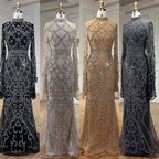 Serene Hill Customized Muslim Gray Mermaid Cape Sleeve Beaded Evening Dress Dubai Elegant Party Gowns 2025 for Women DLA72316