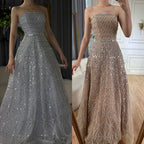 Serene Hill Customized 2026 Caramel Strapless A Line Beaded Evening Prom Dresses Elegant Party Gowns for Women DLA72755