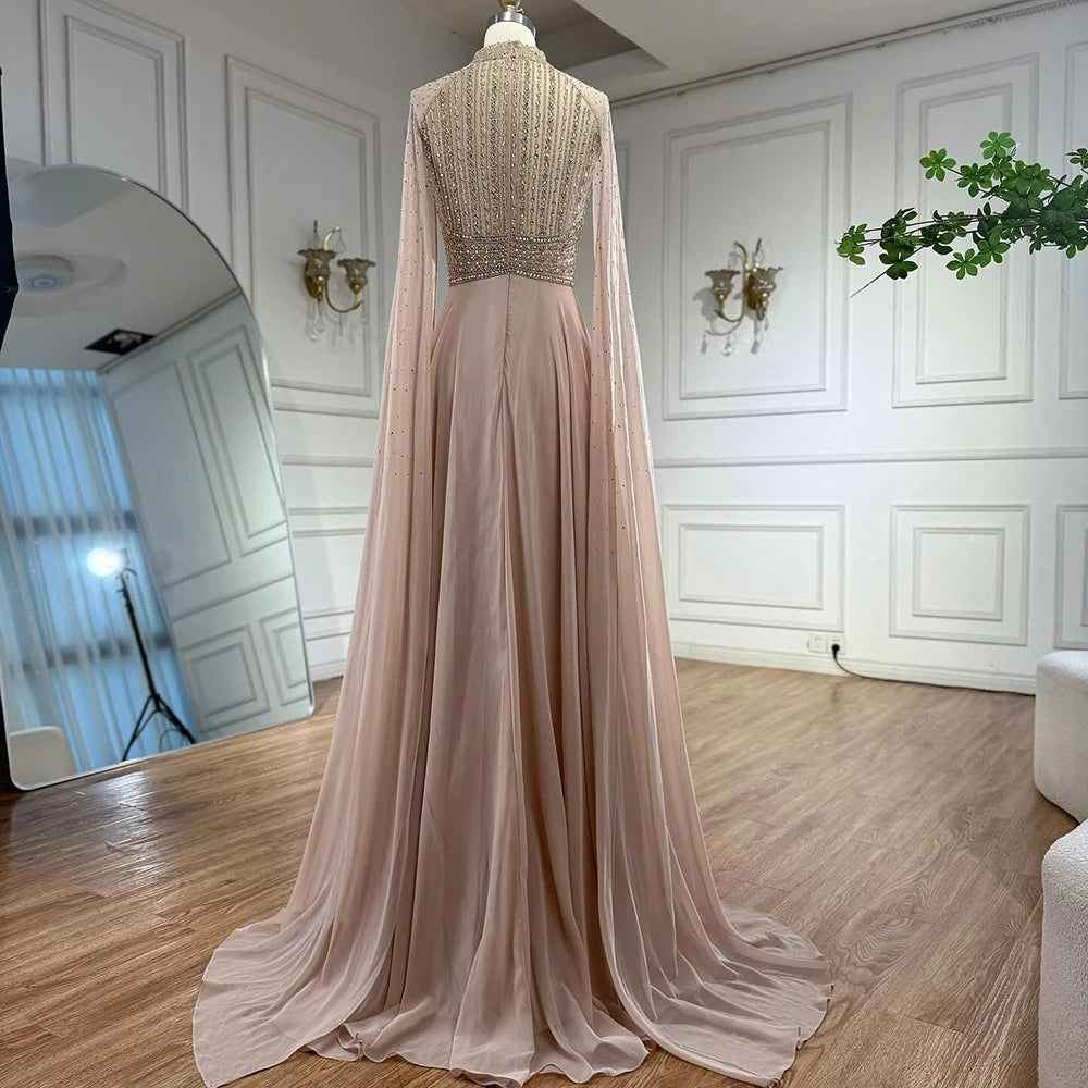 Serene Hill White Chiffon A-line Evening Dress with Cape Sleeves Simple Wedding Party Gowns for Bridesmaid Customized DLA73144