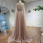 Serene Hill White Chiffon A-line Evening Dress with Cape Sleeves Simple Wedding Party Gowns for Bridesmaid Customized DLA73144