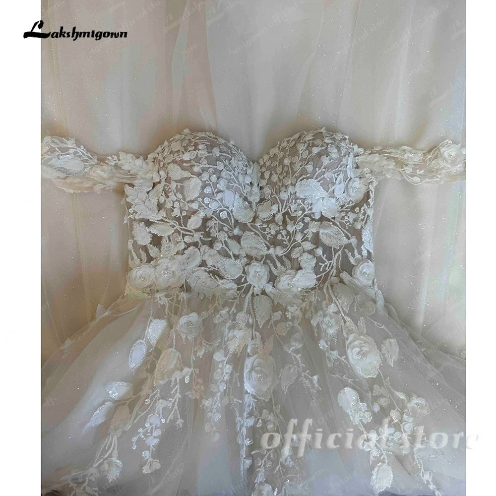 Lakshmigown Off the Shoulder Champagne Wedding Dresses For Woman Bride Lace Appliques Vestidos De Casamento Customized