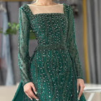 Serene Hill Customized Wine red Long Sleeves Mermaid Beaded Evening Dresses with Overskirt Party Gowns for Women DLA72710
