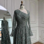 Serene Hill Turquoise Long Sleeves A Line Pearls Beaded Evening Dresses Elegant Party Gowns for Women DLA73177 Customized