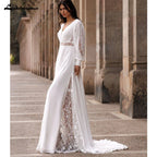 Lakshmigown Summer Chiffon Wedding Dress 2026 Puff Sleeves Lace Split A Line Sweep Train Woman Bridal Gown Boho Customized