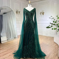 Serene Hill Black Mermaid Cape Sleeves Feathers Beaded Evening Dresses Party Gowns with Split for Women DLA72216 Customized