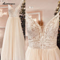 Lakshmigown Spaghetti Straps Champagne Boho Wedding Dress For Women Vestido Civil Bridal Customized Wedding Gowns Suknie Slubne