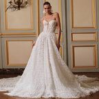 Customized Sexy Sweetheart Lace A Line Wedding Dresses Classic Off The Shoulder Backless Court Train Vintage Bridal Gown