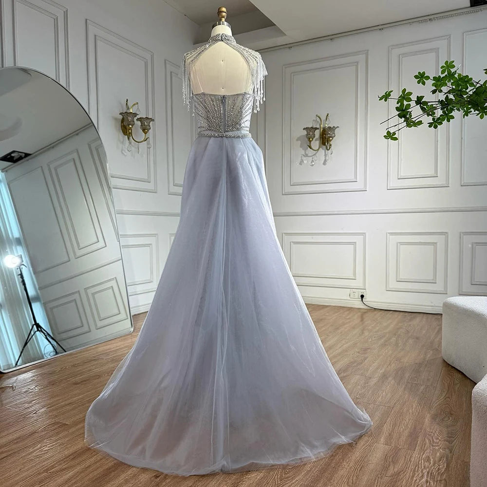 Serene Hill Nude Mermaid Tassel Beaded Evening Dress with Detachable Overskirt Formal Party Gown for Women DLA73182 Customized
