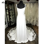 Lakshmigown Scoop Neck Lace Backless Soft Satin Wedding Dress for Women Customized Bridal Gown Court Train robe mariée sirene