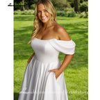 Lakshmigown Soft Satin Off Shoulder Plus Size Wedding Dress with Cap Sleeve Large Size Bridal Gown Vestidos Boda Customized