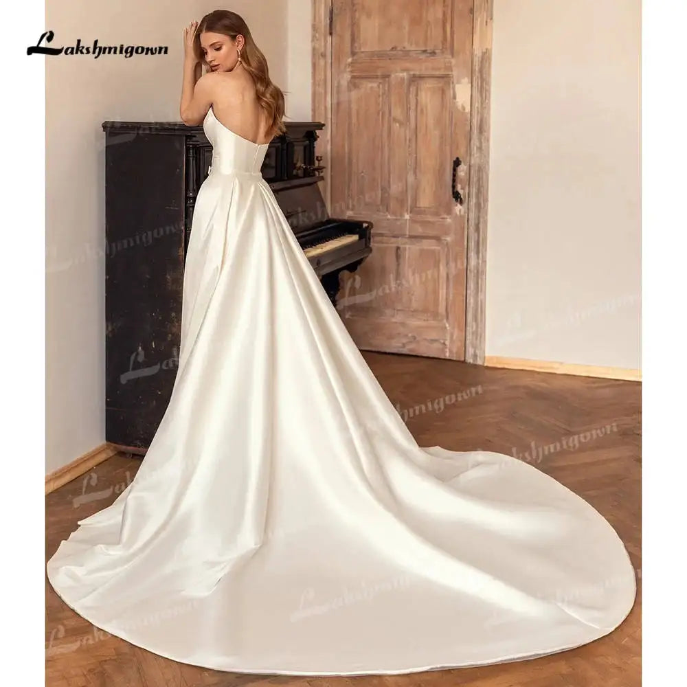 Lakshmigown Luxury Sweetheart Mermaid Satin Wedding Dress Detachable Skirt Backless And Zipper Woman Evening Dress For Wedding