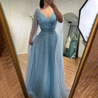 Customized Pink A-Line Cape Sleeves Luxury Beaded Evening Dresses Party Gowns For Women Wedding | Nightbubo