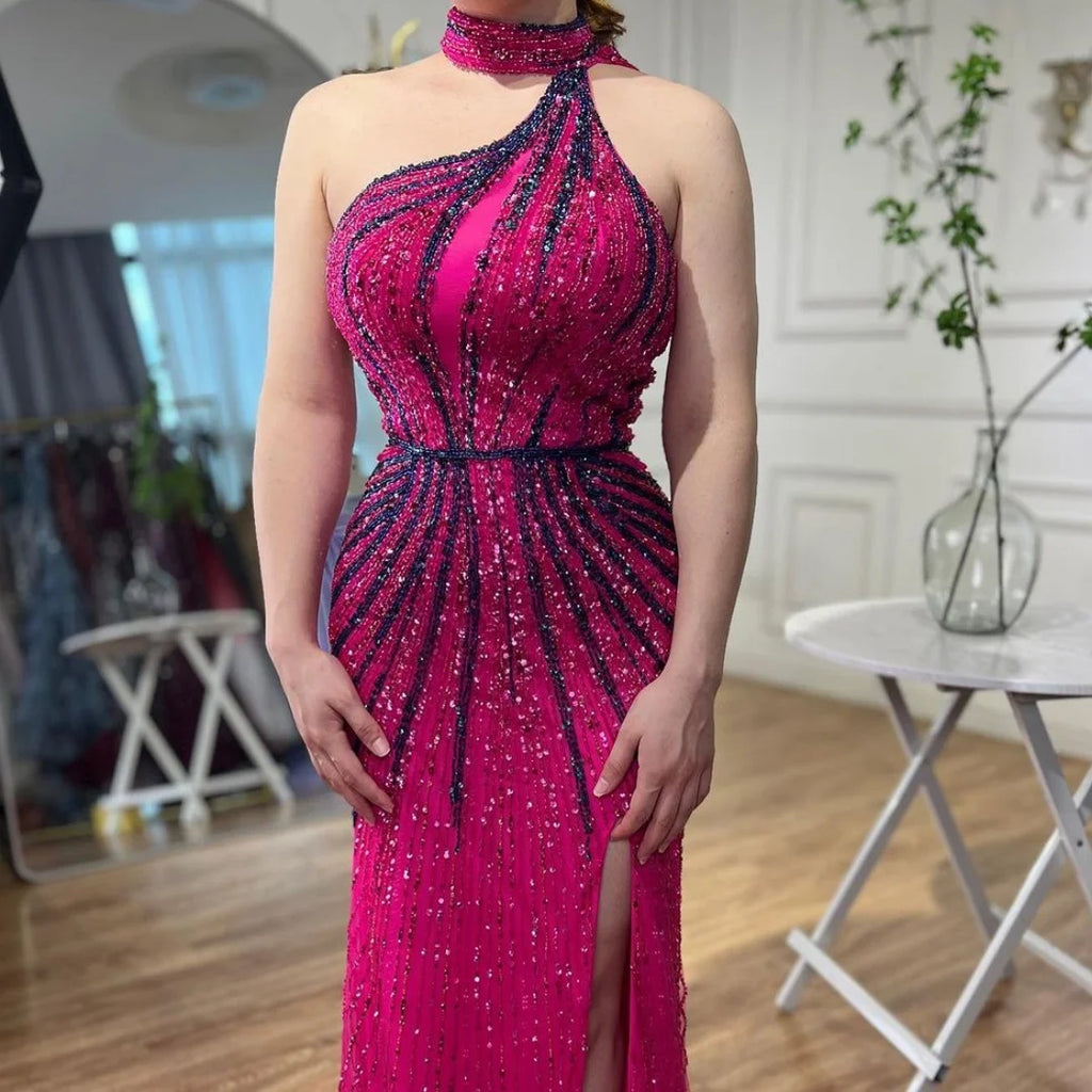 Serene Hill Green Halter Sleeveless Beaded Mermaid High Split Evening Dresses Party Gowns for Women DLA72092 Customized
