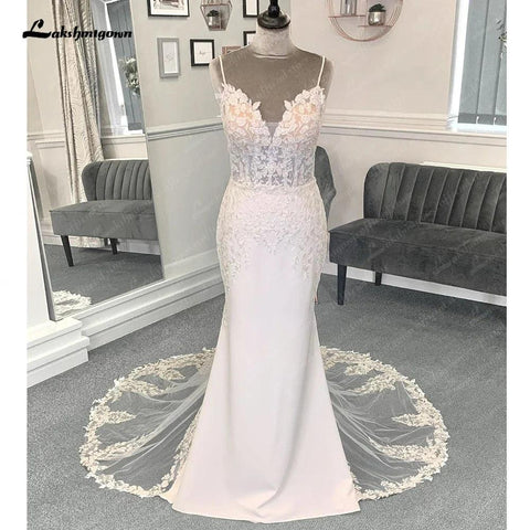 Vestido de noiva para mulher NumberSea, sereia, sexy, em cetim macio, com renda, 2025, Vedtidos de Noiva, alças finas 