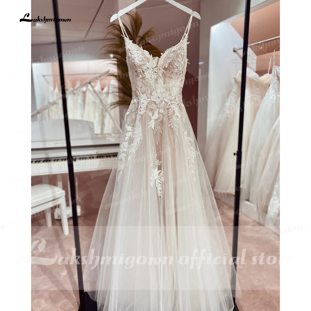 Lakshmigown Spaghetti Straps Lace Wedding Dress Open Back Civil Bridal Bohemian Wedding Gowns Customized Vestidos de Nova