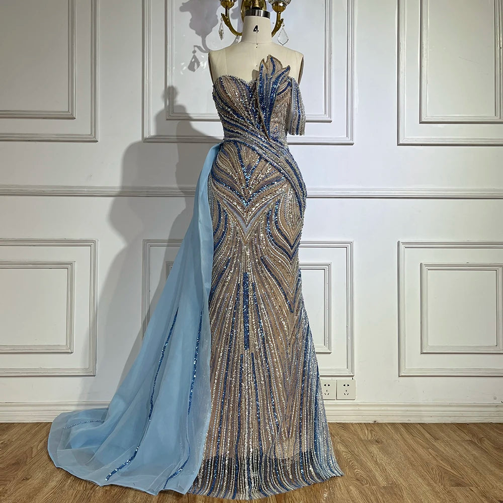 Serene Hill Blue Strapless Mermaid Beaded Evening Dresses with Skirt Formal Party Gwons for Women DLA72662 Customized