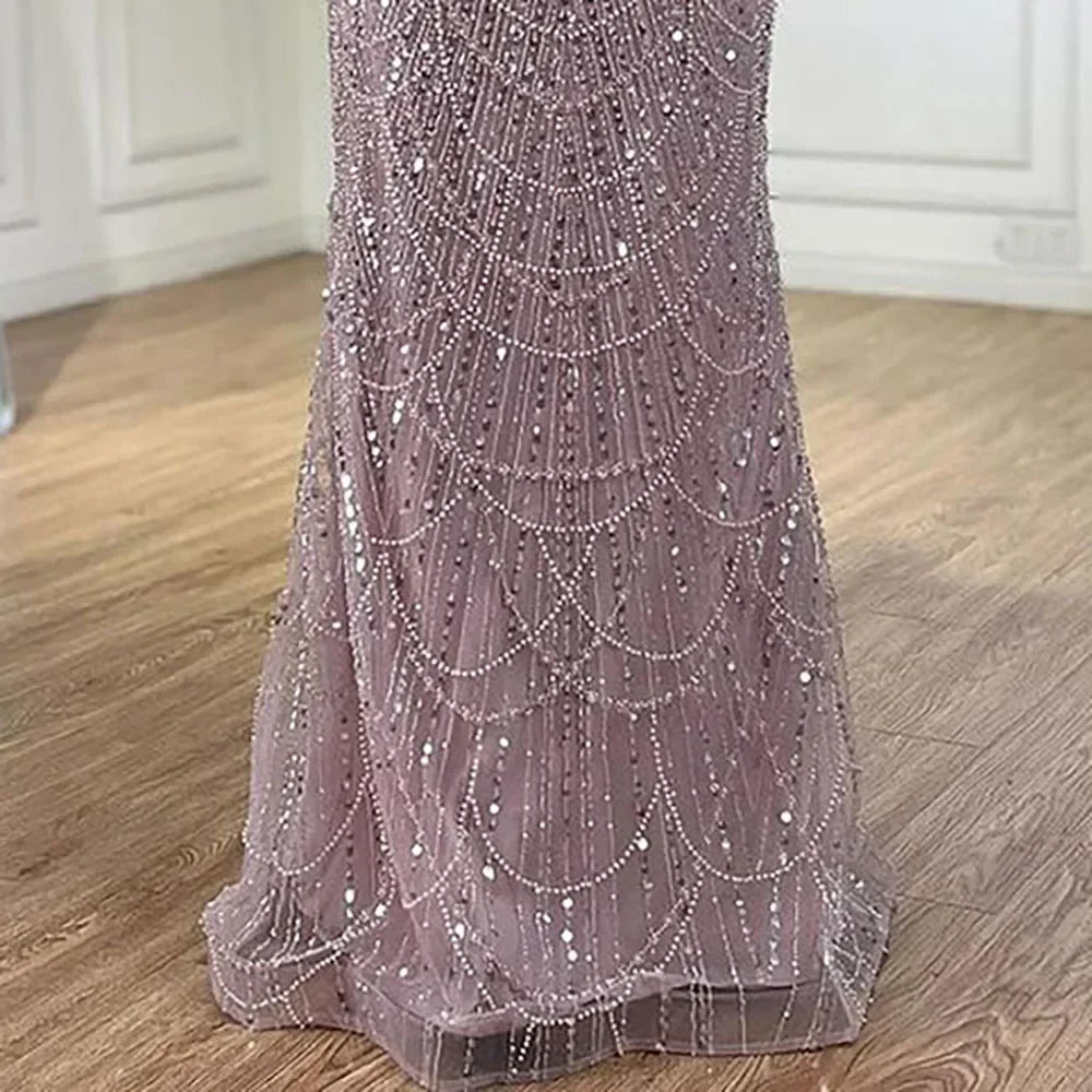 Elegant Dubai Sage Green Mermaid Evening Dress with Cape Sleeves Beaded Formal Gown Serene Hill 2025 Customized DLA72160A