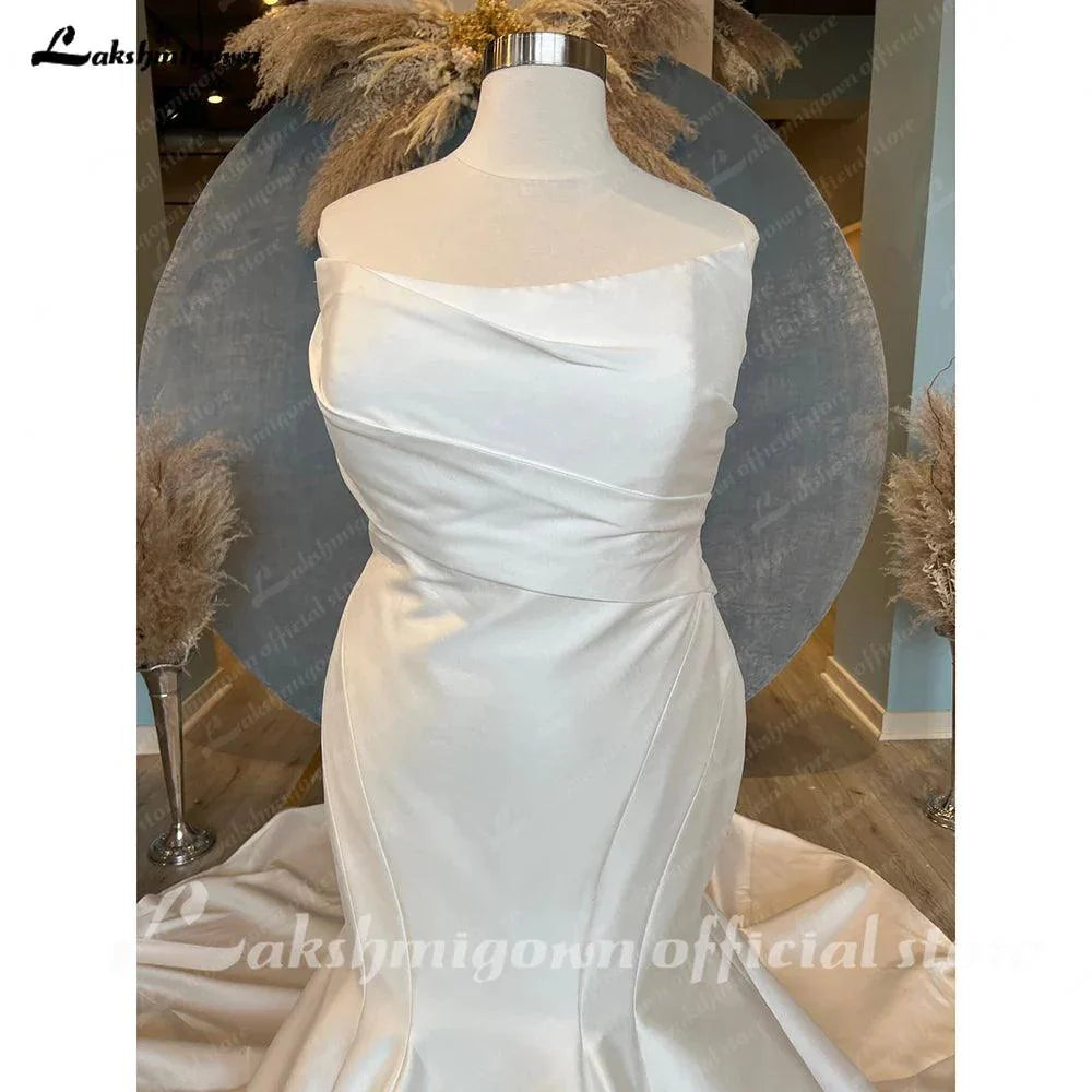 NumberSea Plus Size Mikado Satin Mermaid Wedding Dress For Women 2025 Vestidos Elegant Bridal Beach Boho Wedding Gowns