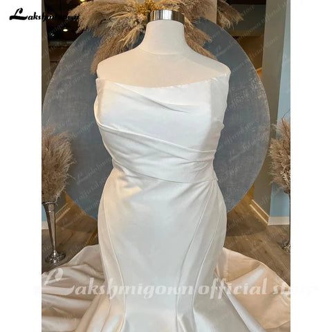 Vestido de noiva plus size em cetim mikado estilo sereia para mulher, 2025, elegante, estilo boho, para praia 